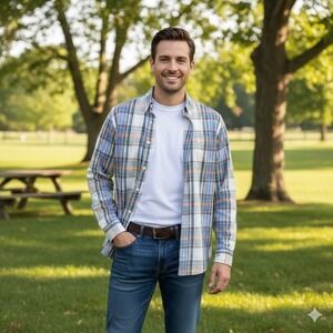 Chaps‎ Mens Size Medum Custom Fit Shirt Plaid Long Sleeve Business Casual Preppy